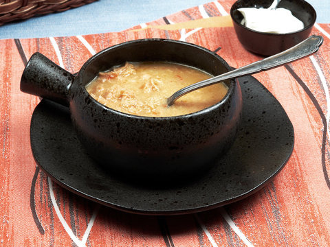 Tripe soup (Romanian: Ciorba de Burta) is a traditional Romanian sour soup made with beef tripe (cow's stomach), garlic, sour cream and vinegar. It is considered to be a hangover remedy.