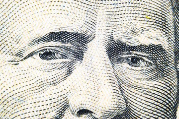 Close up view Portrait of Ulysses S. Grant on the one fifty dollar bill. Background of the money. 50 dollar bill with Ulysses S. Grant eyes macro shot. Money background. Face portrait