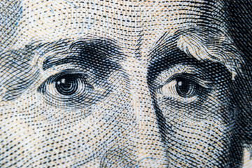 Close up view Portrait of Andrew Jackson on the one twenty dollar bill. Background of the money. 20...