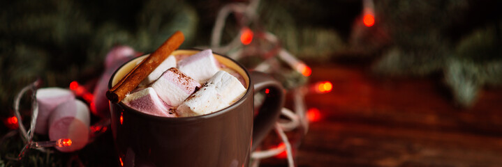 Mug filled with hot chocolate and marshmallows