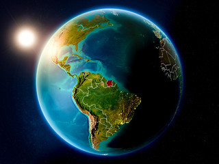Suriname with sunset from space