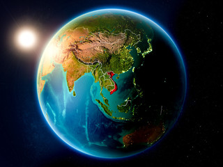 Vietnam with sunset from space