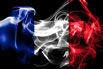 National flag of France made from colored smoke isolated on black background