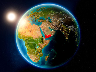 Yemen with sunset from space