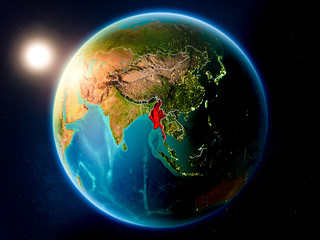 Myanmar with sunset from space