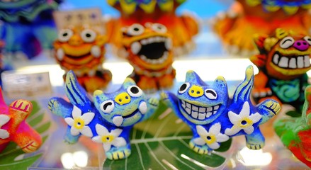 Fototapeta na wymiar Local souvenir represent Japan Okinawa (pair of lucky lion)