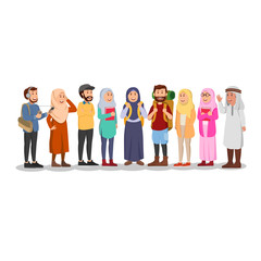 Set Illustration Young Arabian Casual Student Cartoon Illustration