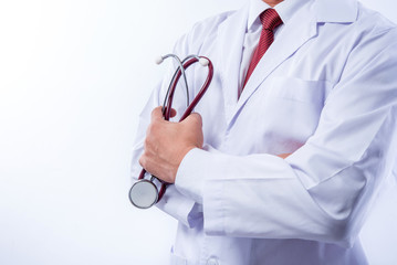 Doctor with stethoscope on white background 