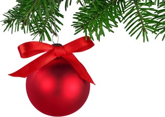 Twig with Red Bauble and Ribbon - Isolated