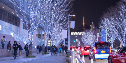 Illuminated Roppongi Keyakizaka Street And Tokyo Tower 六本木けやき坂イルミネーションと東京タワー Wall Mural Wooooooojpn