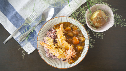 Japanese Curry rice with prawns tempura/OLYMPUS DIGITAL CAMERA