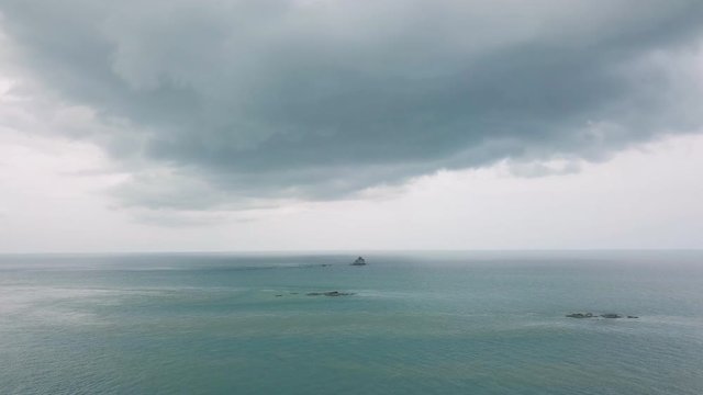 Aerial View of Seascape with Thundercloud in Gloomy Weather