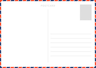 Classic blank white postcard template with airmail border pattern - obrazy, fototapety, plakaty