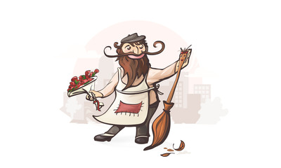 Man in love. Yard, town landscape