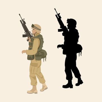  american Soldier with  gun vector illustration flat