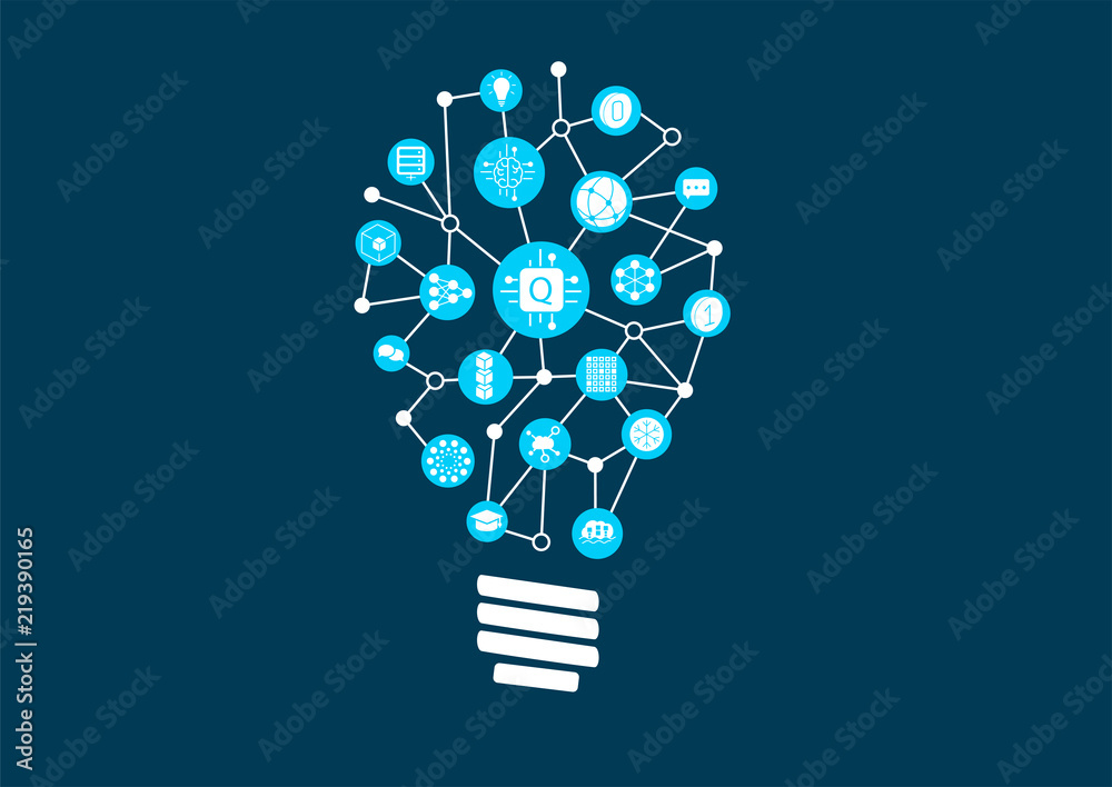 Wall mural Quantum computing vector illustration as example for digital innovation. Icons arranged as light bulb1