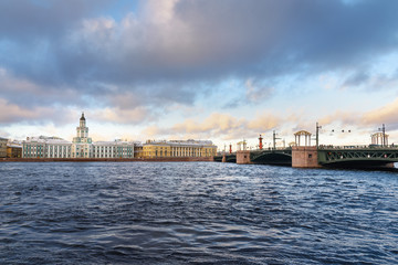 Fototapeta premium View of Universitetskaya Embankmen and Palace Bridge. Saint Petersburg. Russia