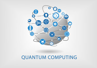 Quantum computing vector illustration with connected world
