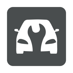 Icono plano coche con llave en espacio negativo en cuadrado gris