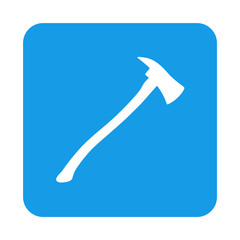 Icono plano silueta hacha bombero en cuadrado azul