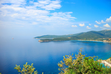 View from above on Adriatic sea coastline in Montenegro, nature landscape, vacations to the summer paradise
