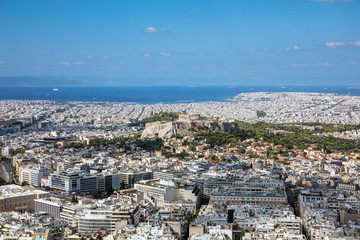 Naklejka premium Panoramic aerial view of Athens in Greece and Acropolis, from Lycabettus hill