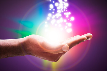 Glowing Lights Flowing From An Open Hand