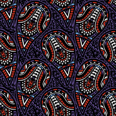 Seamless ethnic pattern of beautiful paisley cucumbers Mexican, Aztec, Peruvian, Mayan, Native American, African. Vector illustration