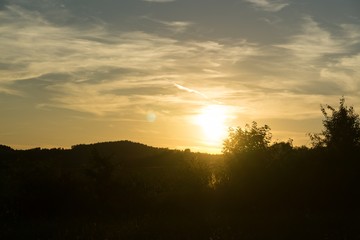 Sunrise and sunset over the hills and town. Slovakia