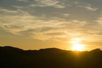 Sunrise and sunset over the hills and town. Slovakia