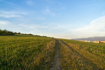Sunrise and sunset over the hills and town. Slovakia