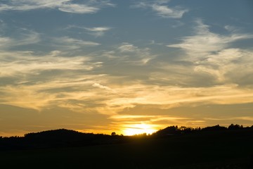 Sunrise and sunset over the hills and town. Slovakia