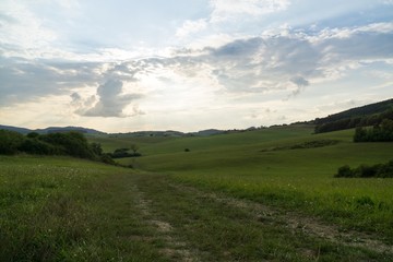 Sunrise and sunset over the hills and town. Slovakia