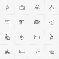 Hotel line icon set with cup of tea, do not disturb  and hanger
