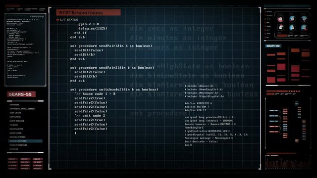 Programming hacking code, Digital interface display, Security artificial intelligence, 4K animation.