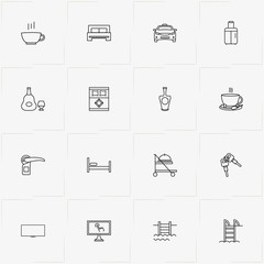 Hotel line icon set with do not disturb , taxi and baggage