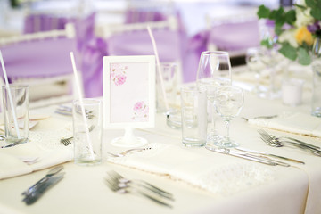 Wedding table set up and a blank table sign