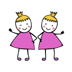 Twins Girls. Flat people in children's style