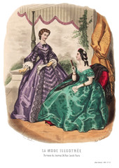 Fototapeta na wymiar Gravure La Mode Illustrée 1862 25