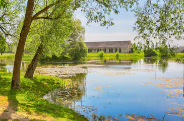Obraz premium The pond in the small village Kabile, Latvia