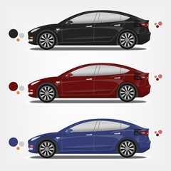 Flat vector illustration of a electric cars in different palette. Easy to recolor