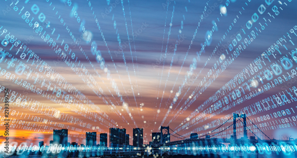 Aufkleber Digital binary code concept. Smart city.