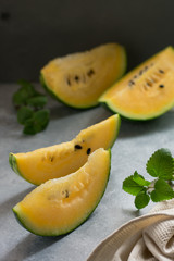 Slices of a yellow watermelon