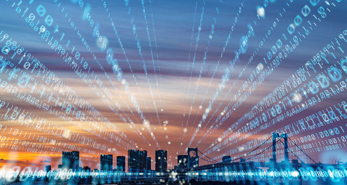 Digital binary code concept. Smart city.