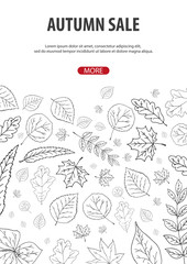 Autumn Background with leaves. For shopping sale, promo poster and frame leaflet, web banner. Vector illustration template.