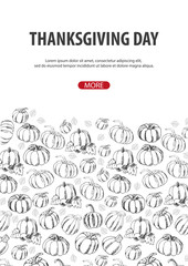 Thanksgiving day with Pumpkin. For shopping sale, promo poster and frame leaflet, web banner. Vector illustration template.