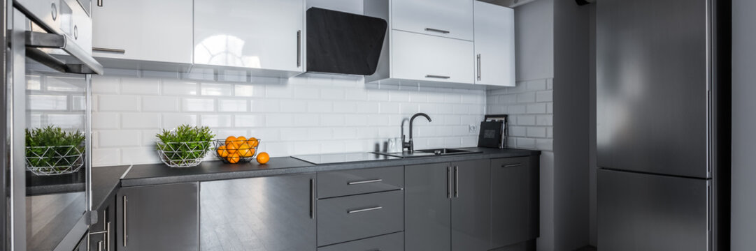 Modern kitchen in gray and white
