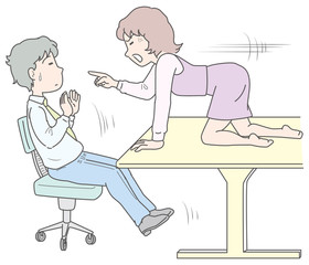 乗り出して怒るOL