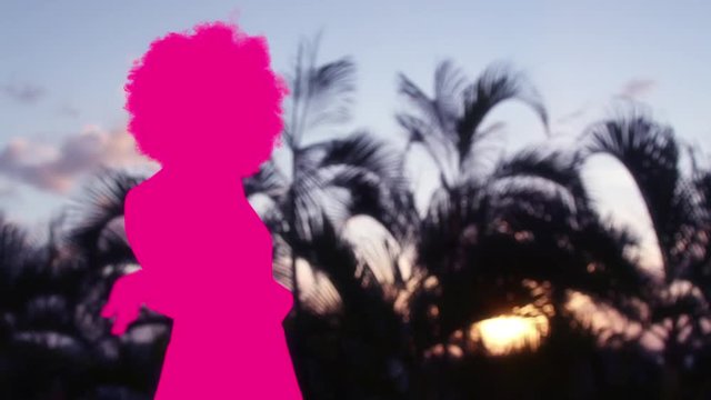 silhouetted shadow dancer sexy woman against a sunset scene. in disco and club scene