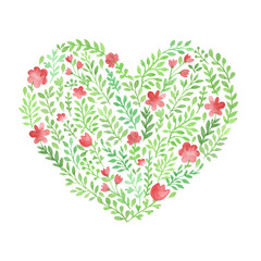 Watercolor floral heart of green leaves